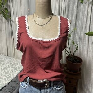 Red Sleeveless Top with White Trim